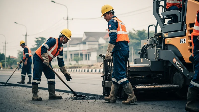 Pengaspalan jalan area pemukiman di Cikarang