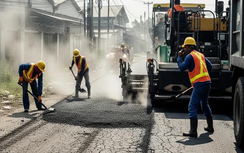 Pengaspalan area jalan yang sering dilalui oleh kendaraan bermuatan berat di Semarang