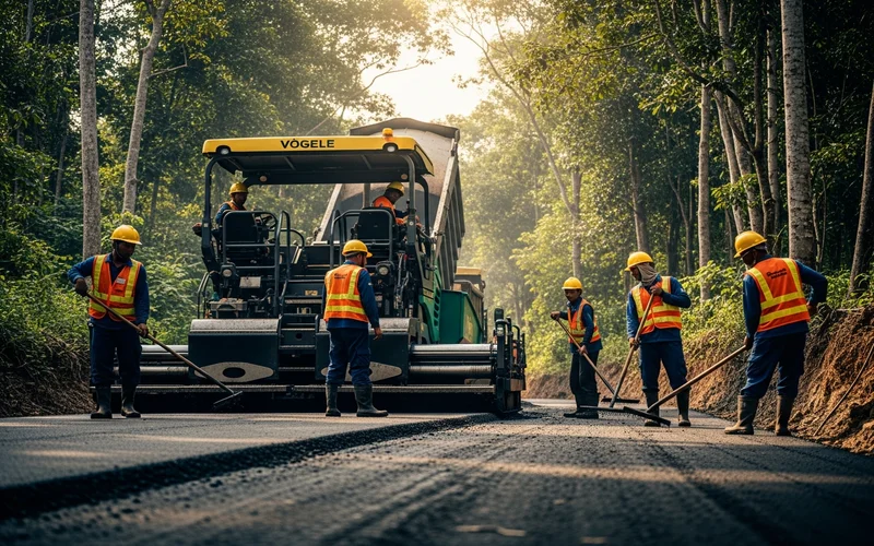 Hasil pengaspalan jalan alternatif di Karawang yang kini mulus, memperlancar mobilitas.