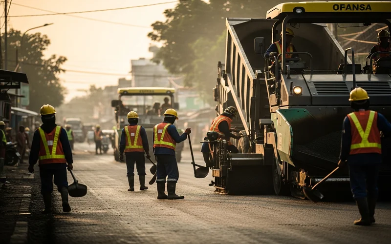 Alat berat modern mendukung layanan jasa pengaspalan Serang yang cepat dan rapi.