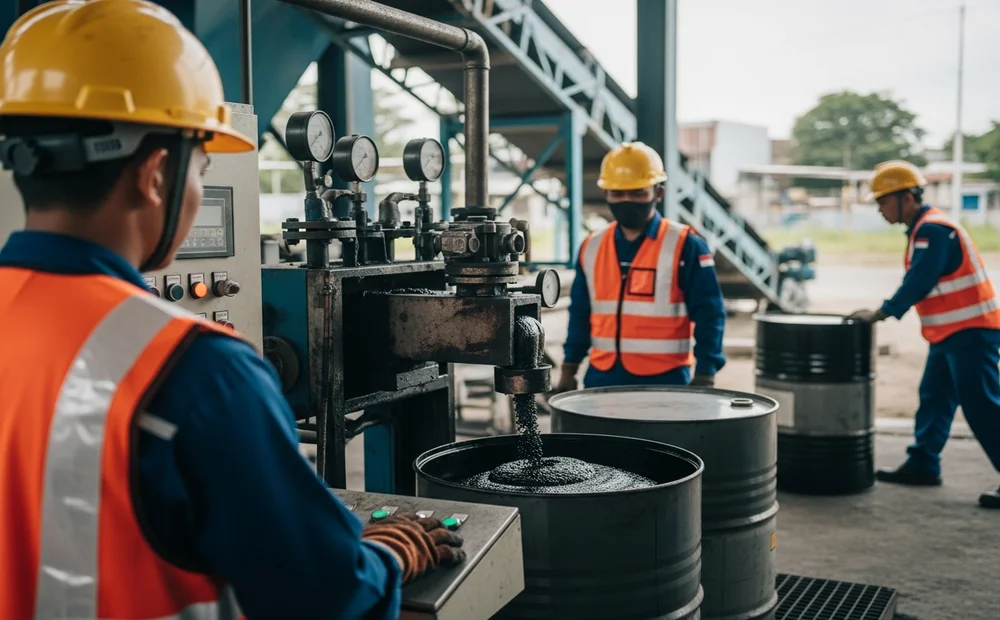 Pabrik Aspal Bogor dengan alat produksi aspal yang modern dan tenaga kerja yang profesional.