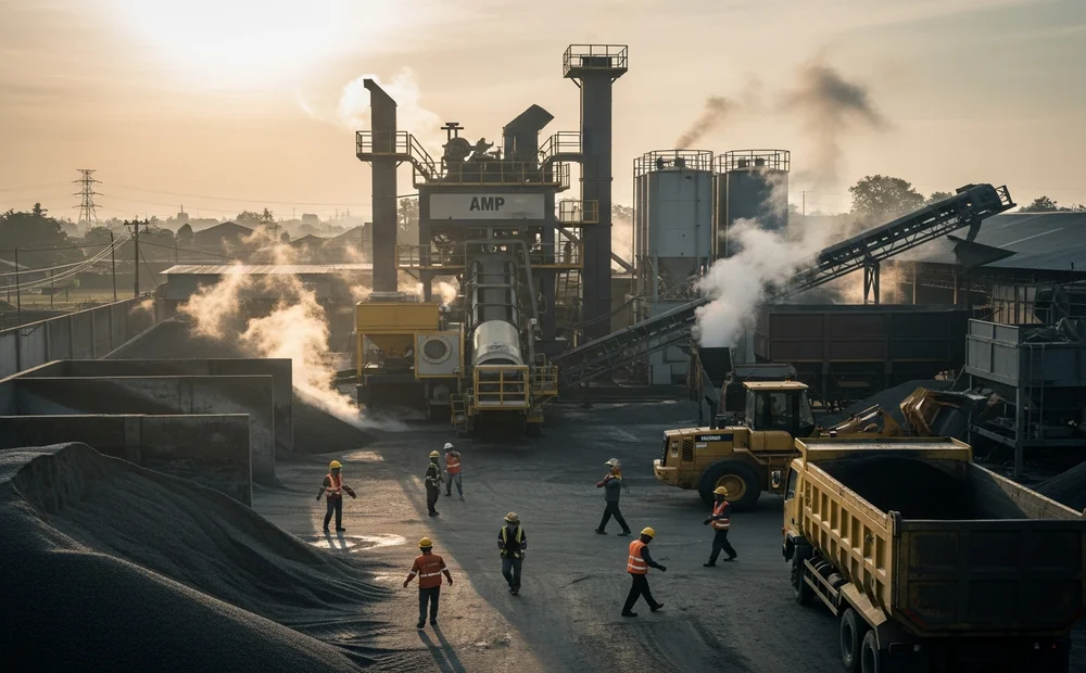 Pabrik tempat produksi aspal hotmix dengan skala produksi besar di Bekasi