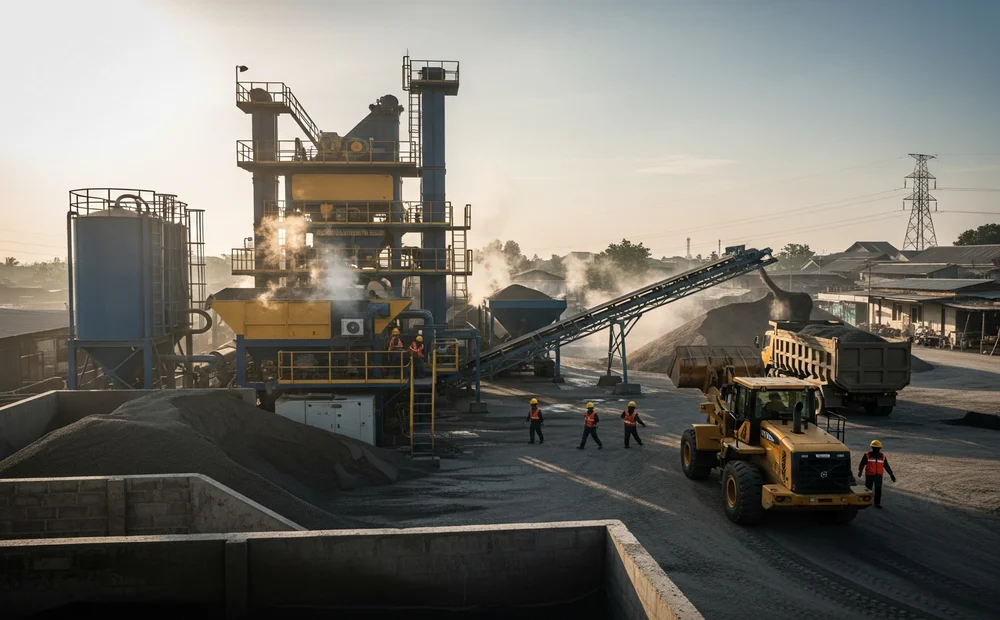 Pabrik aspal Sukabumi dengan tempat produksi besar dan peralatan modern