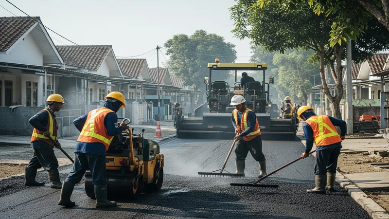 Perbaikan jalan pada perumahan di area Bandung oleh Jasa Aspal ID