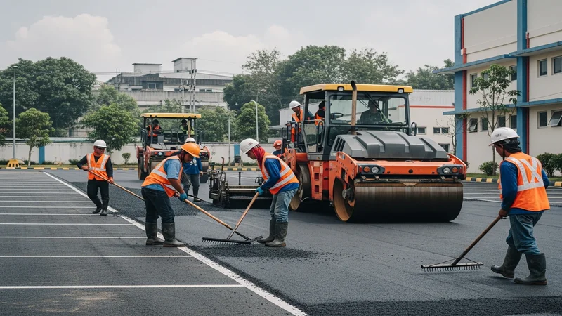 Pengaspalan area parkir industrial di Bogor oleh Jasa Pengaspalan Bogor