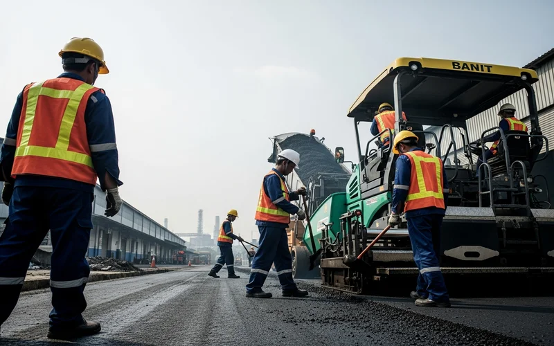Jasa Pengaspalan Serang menangani pengaspalan jalan di area industrial.