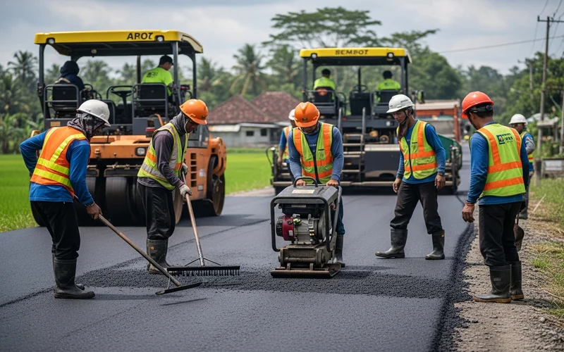 Hasil pengaspalan jalan usaha tani di Majalengka untuk memperlancar angkutan panen.