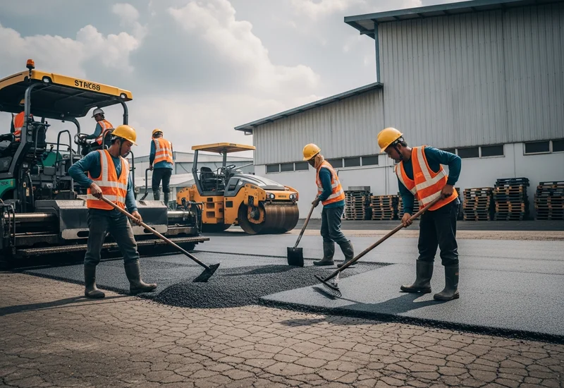 Pengaspalan Area industrial yang padat di Semarang oleh Jasa Aspal Semarang