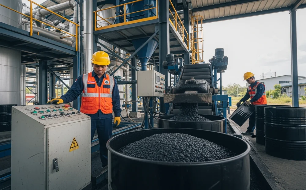 Sistem otomasisasi mesin pabrik aspal Cikarang memastikan takaran aspal presisi untuk daya tahan maksimal
