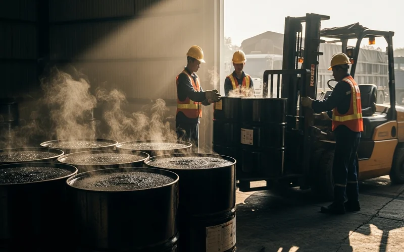 Tim jasa pengaspalan Karawang menggunakan material aspal dengan kualitas pilihan.