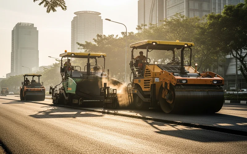 Hasil pengaspalan yang awet dan kokoh pada jalan arteri Cikarang.