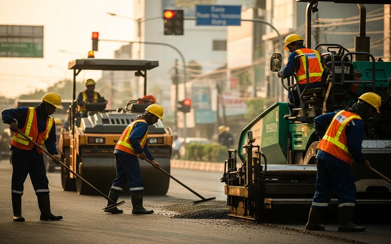 Perbaikan jalan arteri oleh jasa aspal jalan.