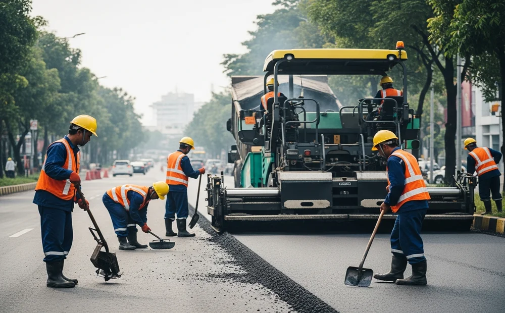 Hasil pengaspalan jalan raya utama Semarang yang sangat mulus dan bebas lubang menggunakan produk kami.