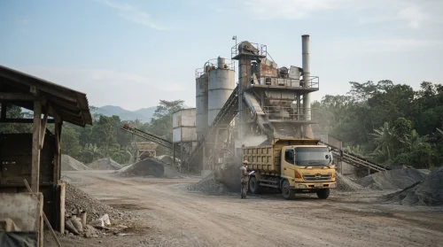 Aktivitas natural di pabrik aspal Purwakarta dengan AMP terlihat utuh