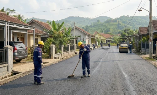 Pengerjaan pengaspalan jalan oleh jasa pengaspalan sumedang dengan menggunakan tandem roller